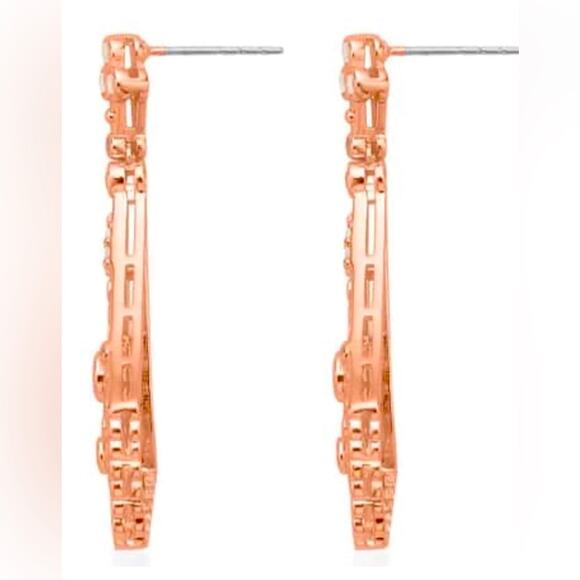 Simulated Diamond Dangle Earrings in Rosetone. 2 ctw - Picture 4 of 5